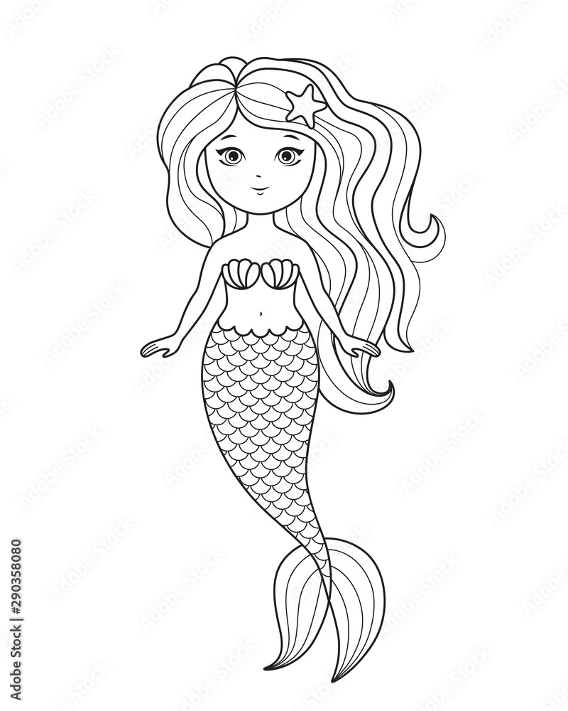 Little cute mermaid coloring page coloring book for kids vector illustration vector
