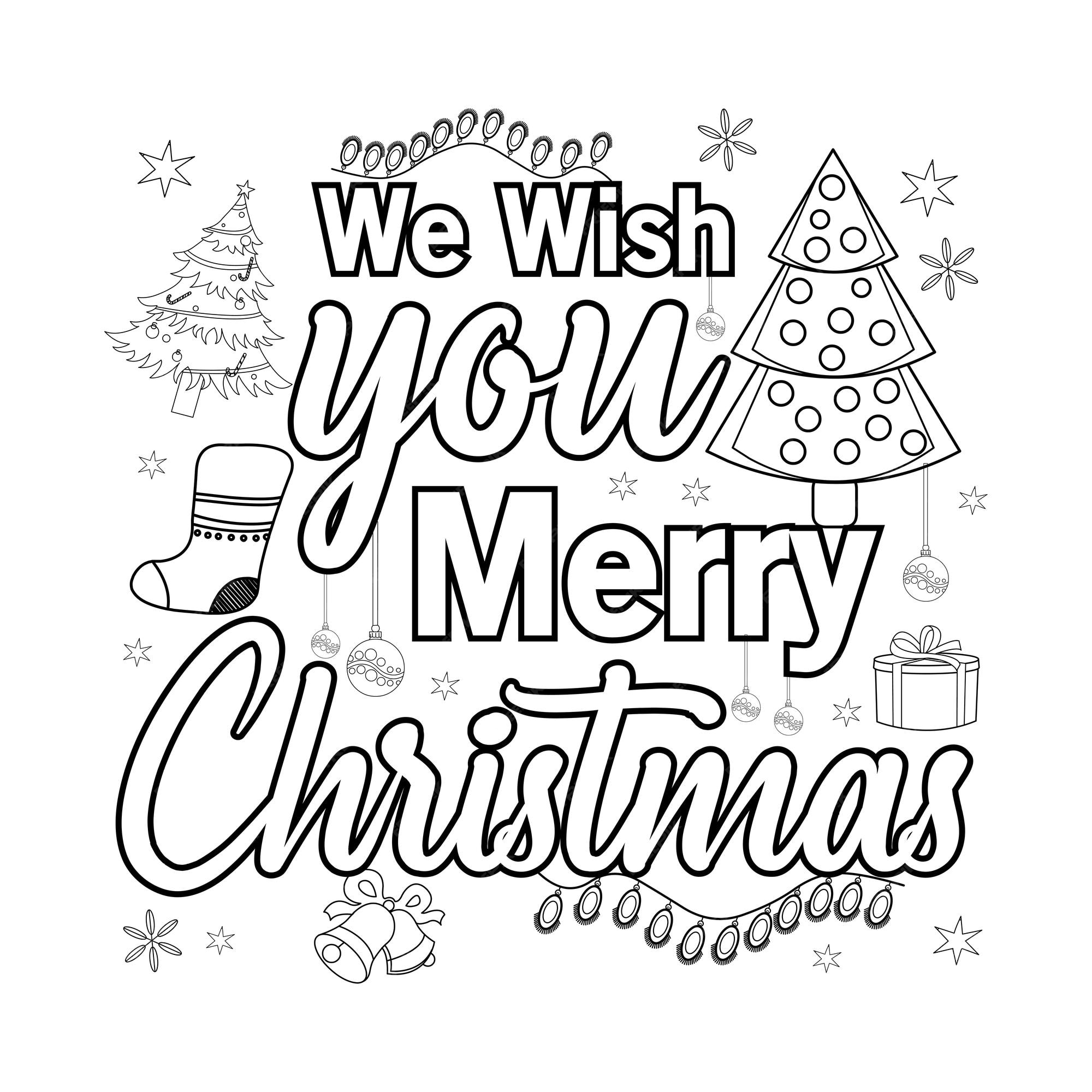 Premium vector merry christmas coloring page christmas line art coloring page design for kids