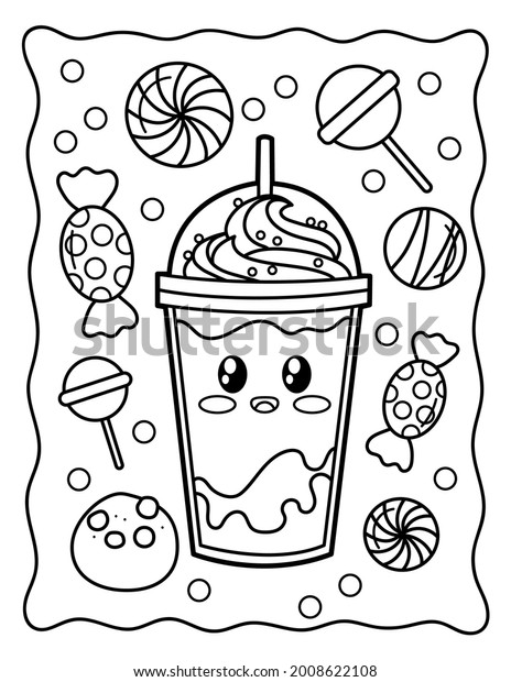 Hakuun kawaii coloring page cool drink straw liittyvã kuvituskuva