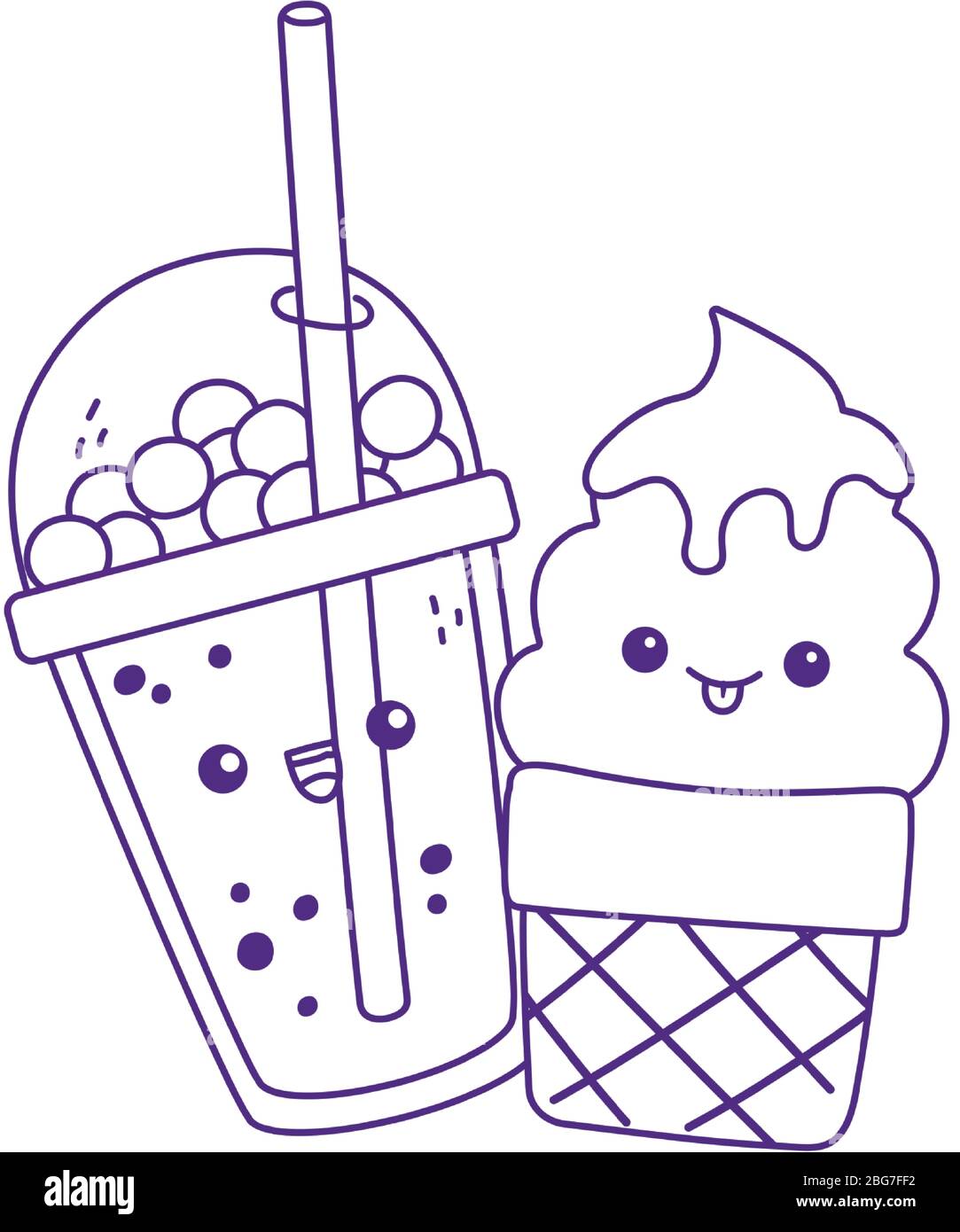 Cute ice cream and milkshake kawaii cartoon character vector illustration stock vector image art