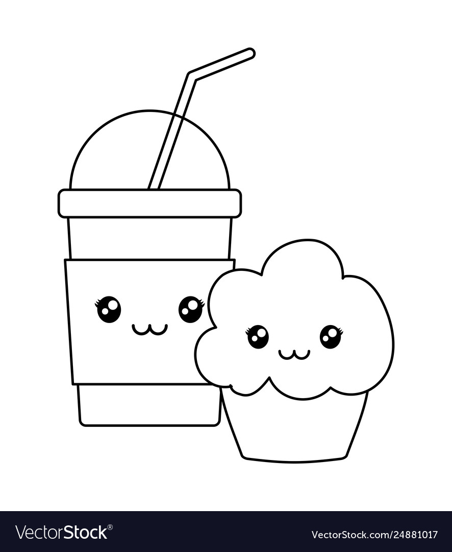 Delicious milkshake with cupcake kawaii character vector image