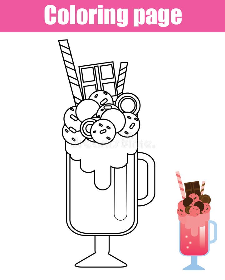 Milkshake coloring page educational children game drawing kids printable activity stock vector