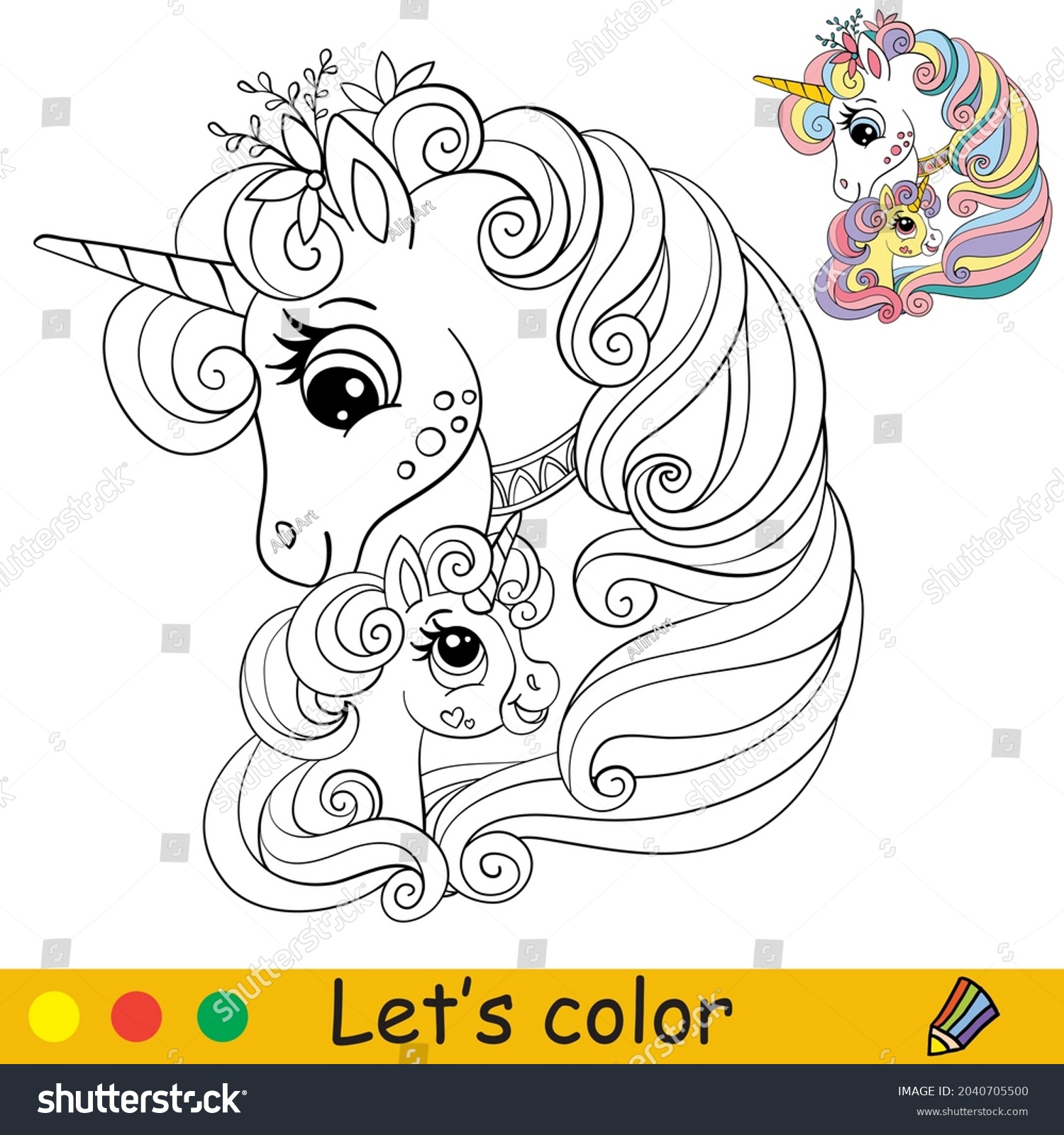 Cute mom baby unicorns coloring book stock vector royalty free