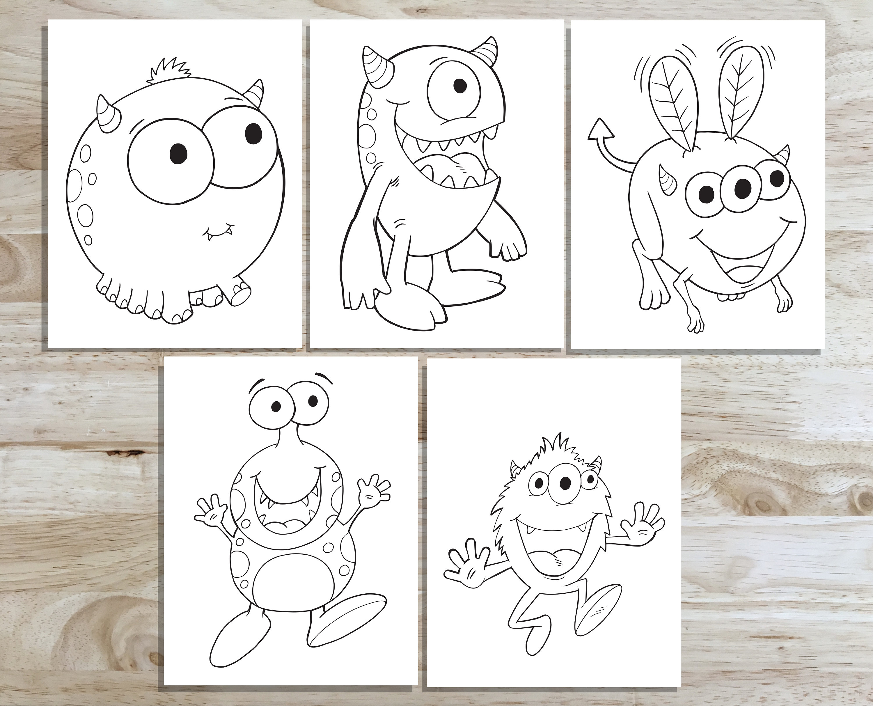 Cute monster coloring page set downloadable pdf files