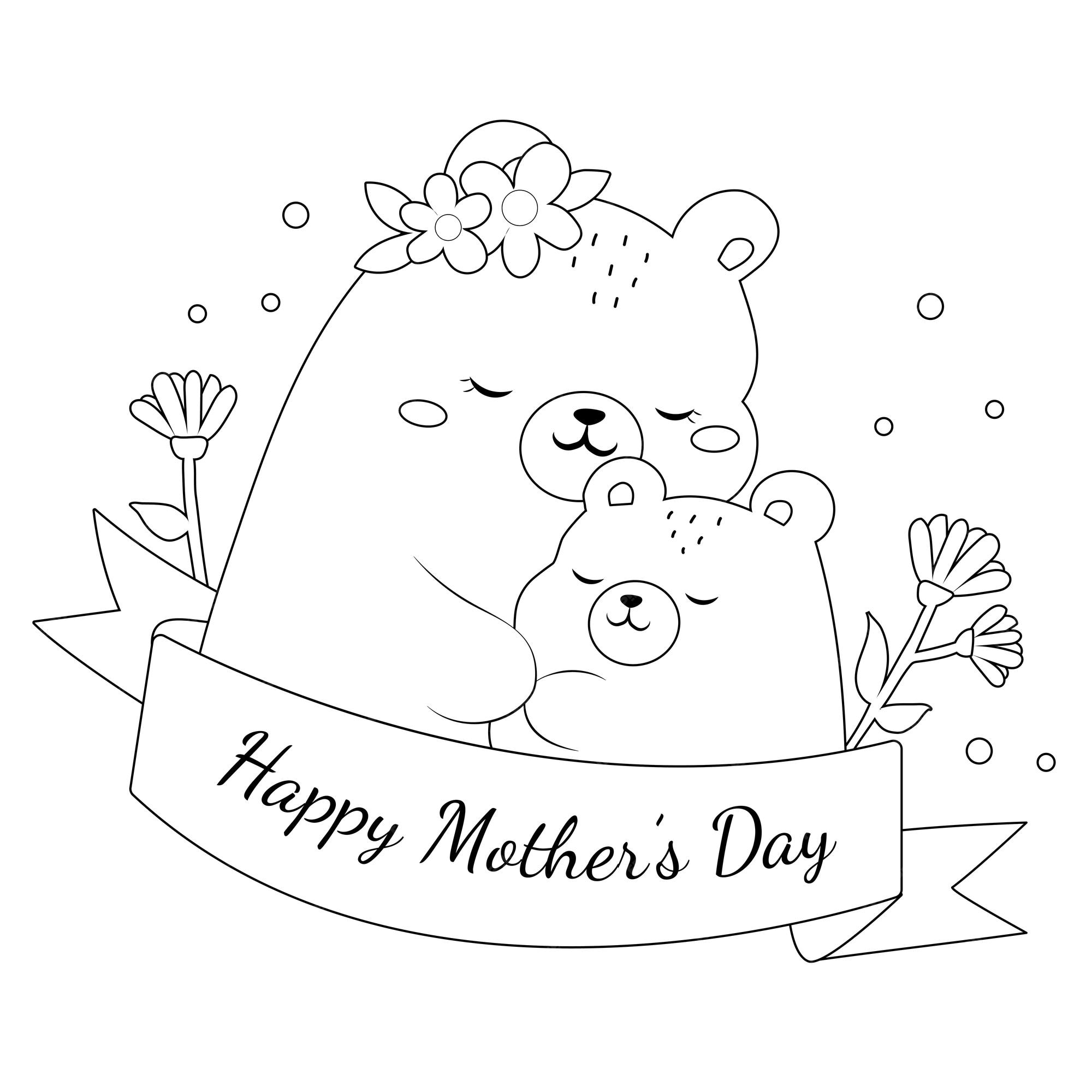 Premium vector cute mother day colouring page mother bear hug baby bear outline