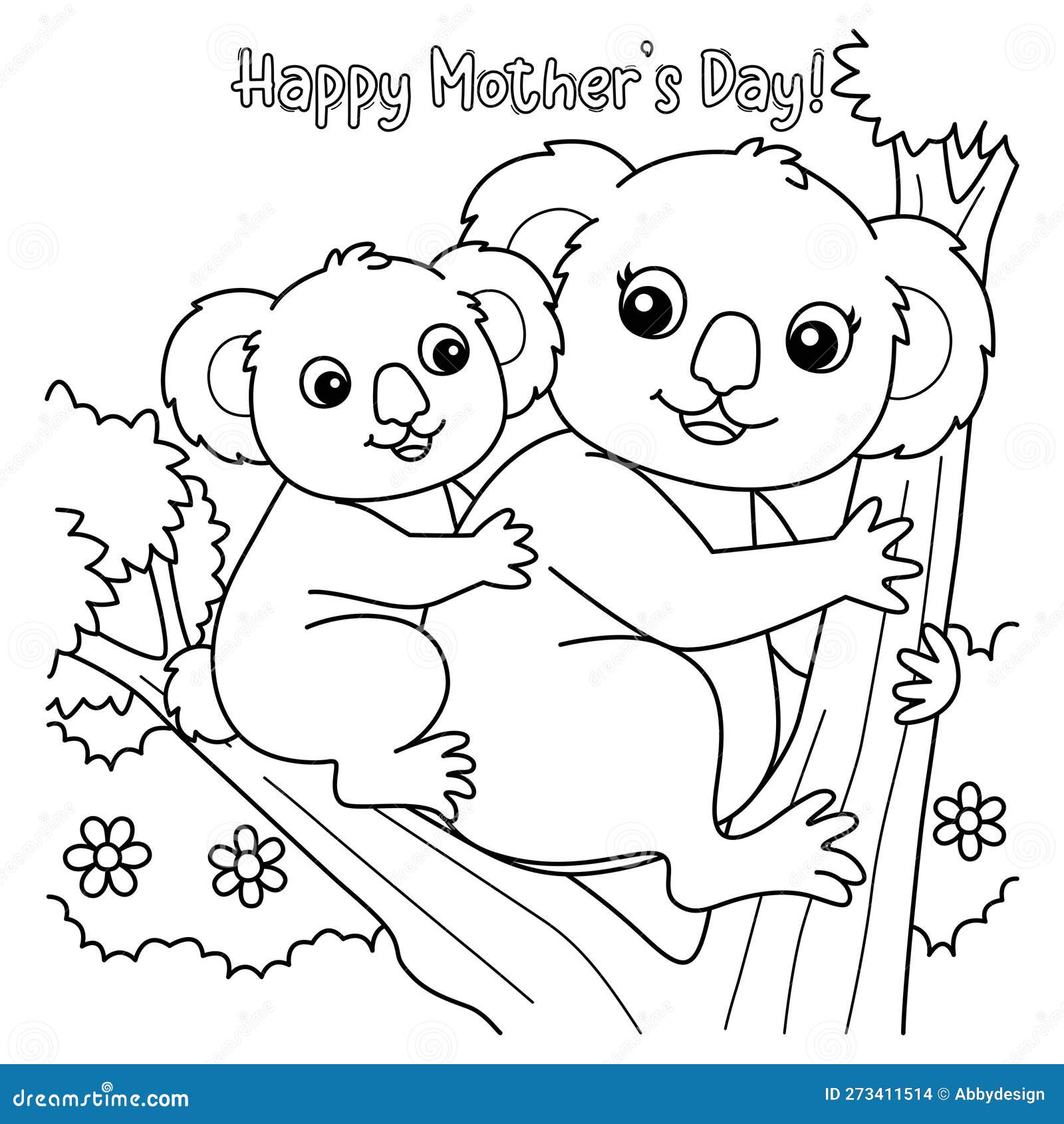 Happy mothers day koala coloring page for kids stock vector