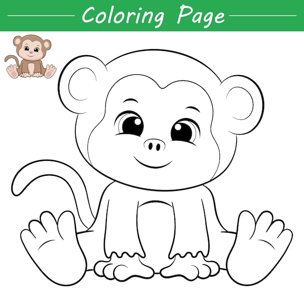Premium vector cute little monkey coloring page illustration