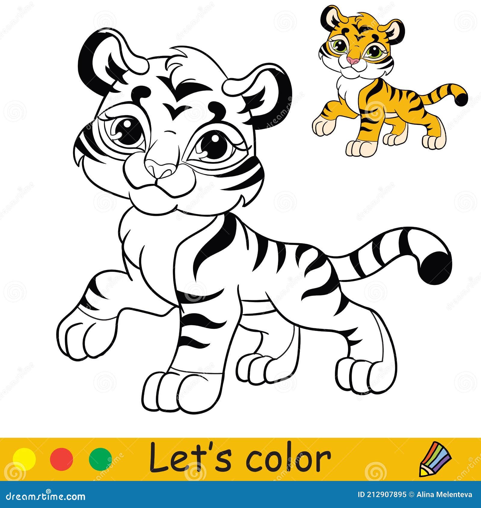 Cute tiger coloring with colorful template vector stock vector