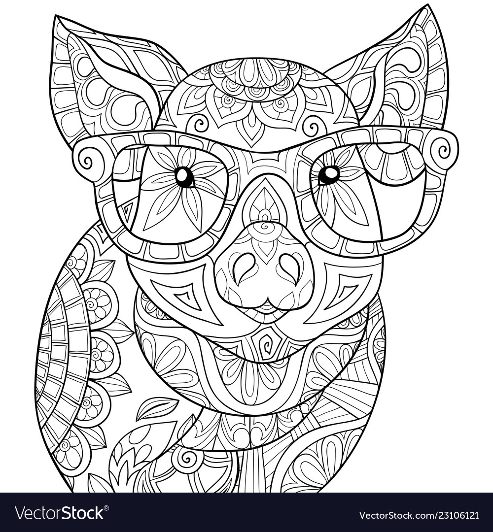 Adult coloring bookpage a cute pig wearing vector image