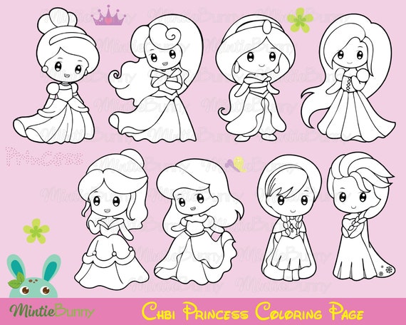 Princess stamp princess coloring page digital stamp planner stickers instant download