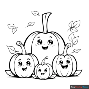 Cute pumpkin family coloring page easy drawing guides