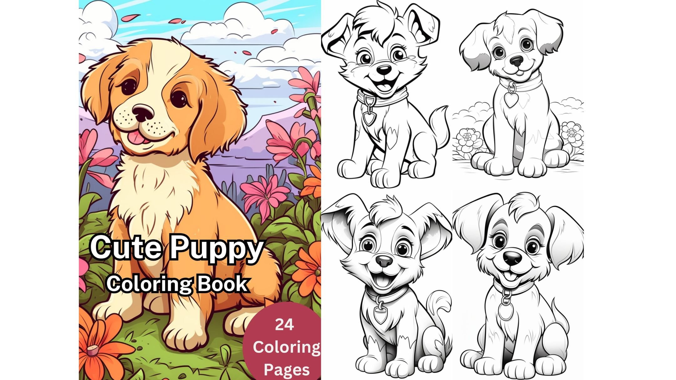 Cute puppy coloring book printable dog coloring pages for adults and kids instant download pdf