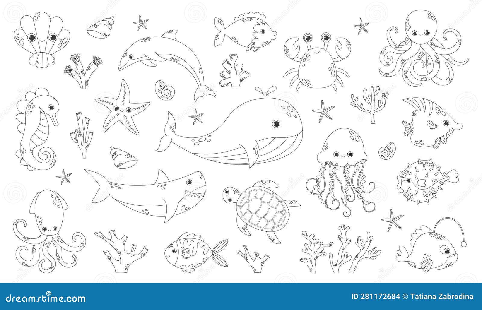 Sea animals coloring book for kids stock vector
