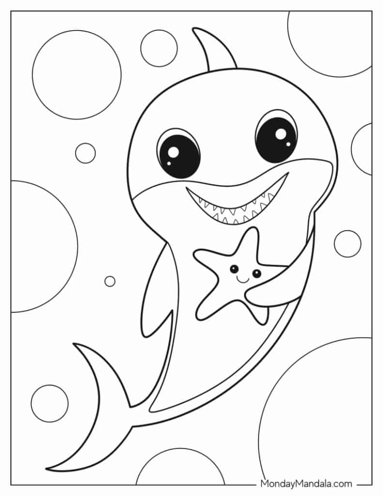 Baby shark coloring pages free pdf printables