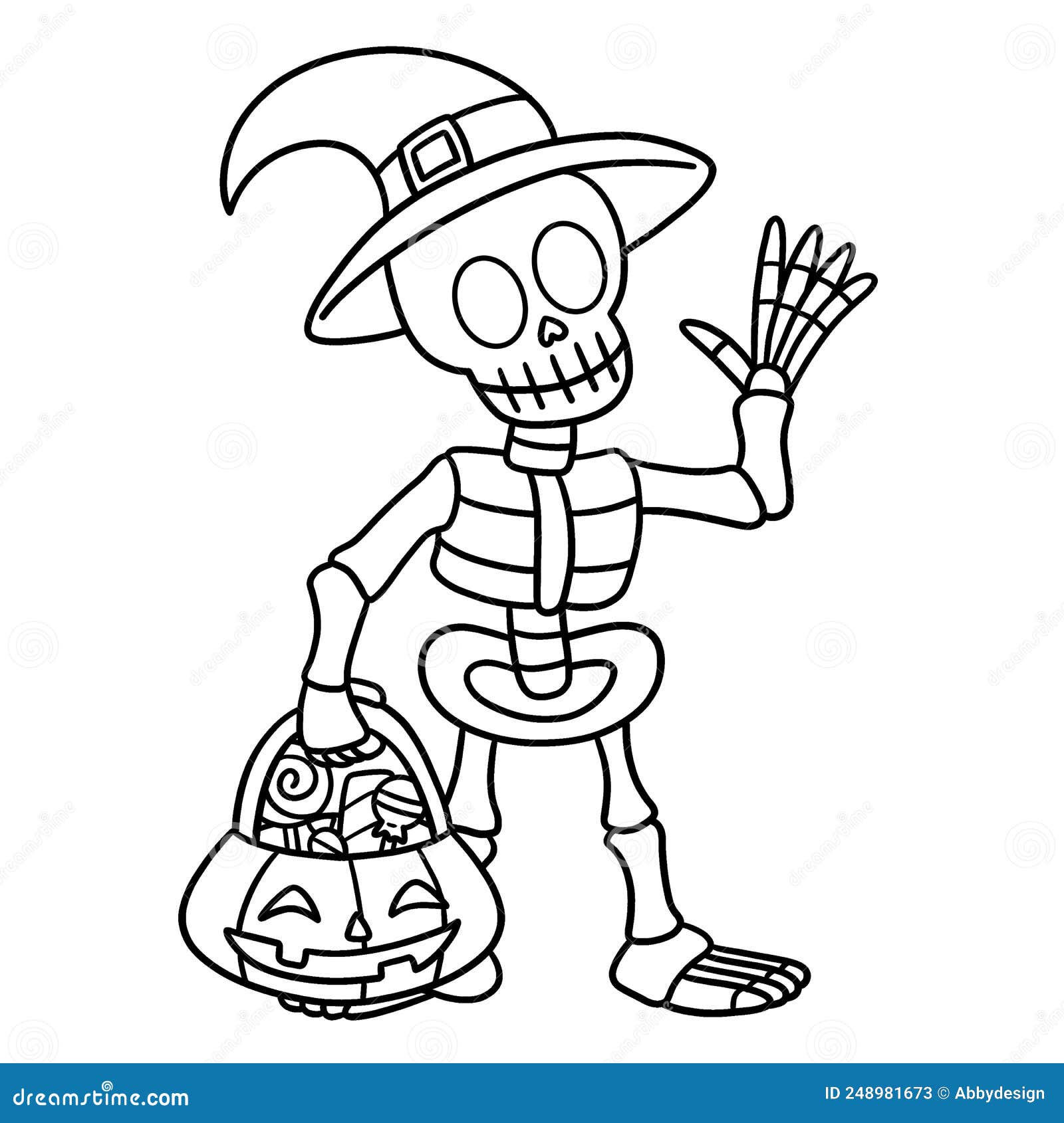 Skeleton halloween isolated coloring page for kids stock vector