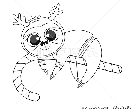 Christmas baby sloth colouring book page