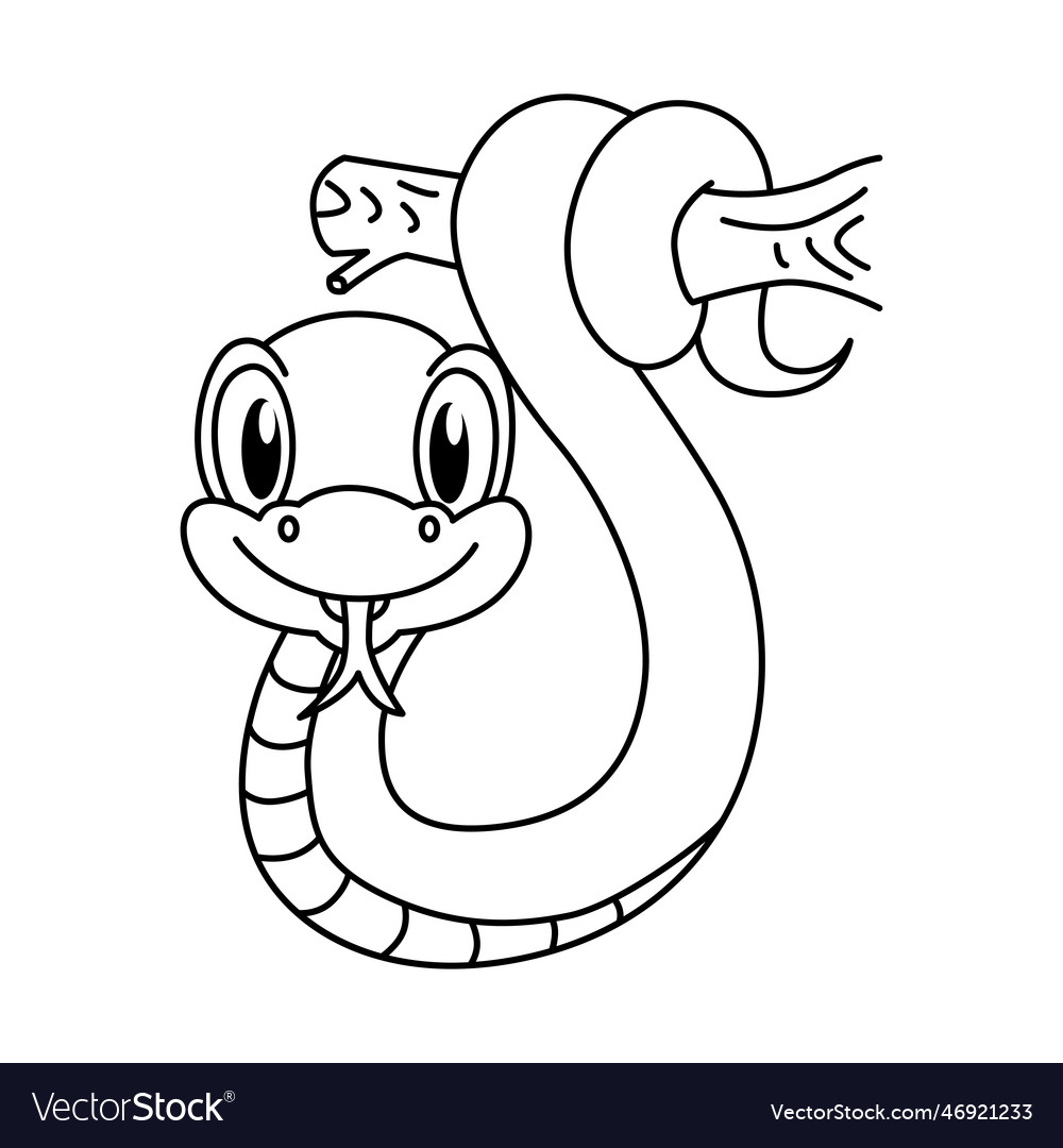 Cute snake cartoon coloring page for kids vector image