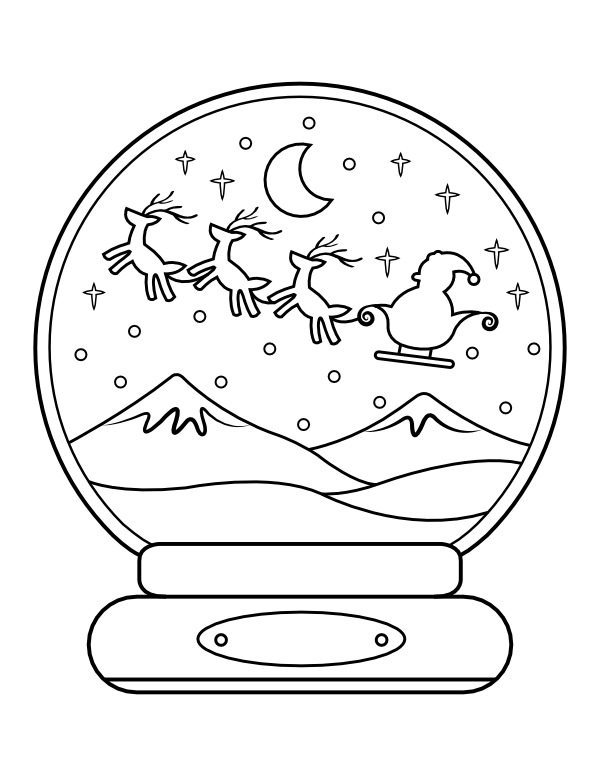 Printable santa and reindeer snow globe coloring page