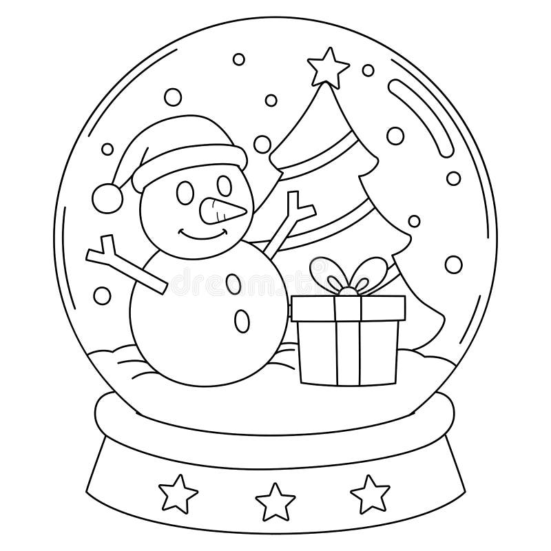 Christmas snow globe isolated coloring page stock vector