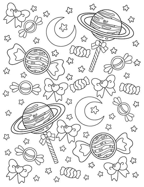 Space candy kawaii coloring page kawaii food coloring page anime coloring page cute solar system print