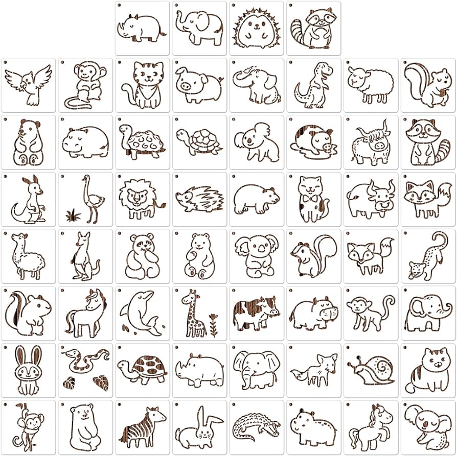 Mwoot pcs cute animals painting stencilswaterproof drawing templates for diy canvas fabric wall ders art setreusable plastic stencil for kids adult diy lovers painting supplies xcm home kitchen