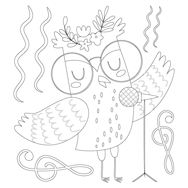 Premium vector cute animals coloring pages for kids with musical instrument printable premium vector