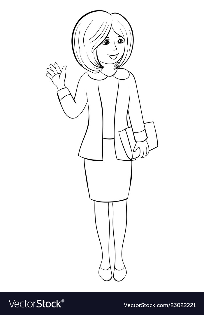 A coloring bookpage for children cute teacher vector image