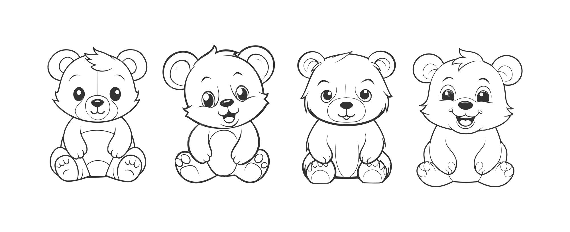 Premium vector cute bear cartoon line art for coloring page baby teddy bear coloring book illustration
