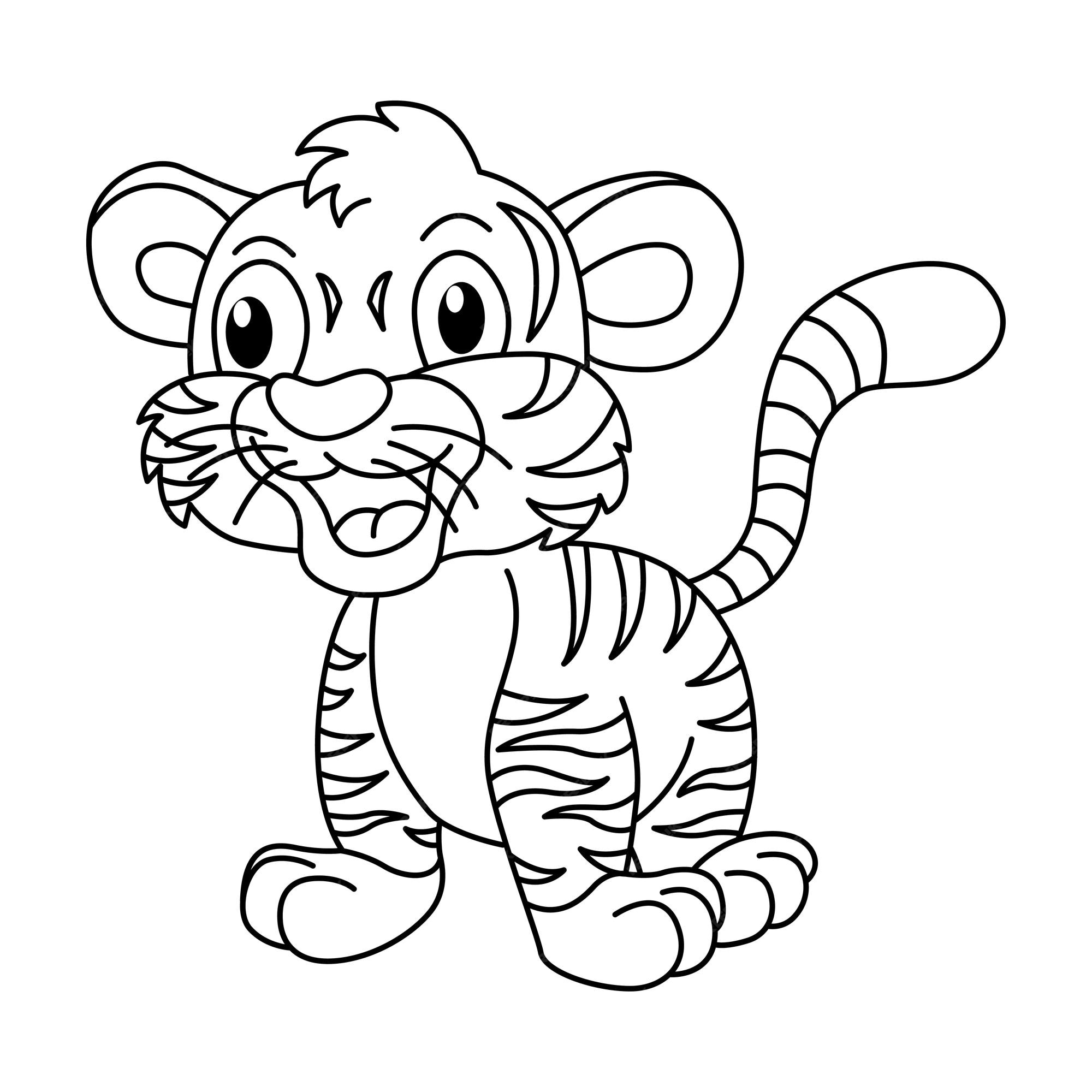 Premium vector cute tiger cartoon coloring page illustration vector for kids coloring book