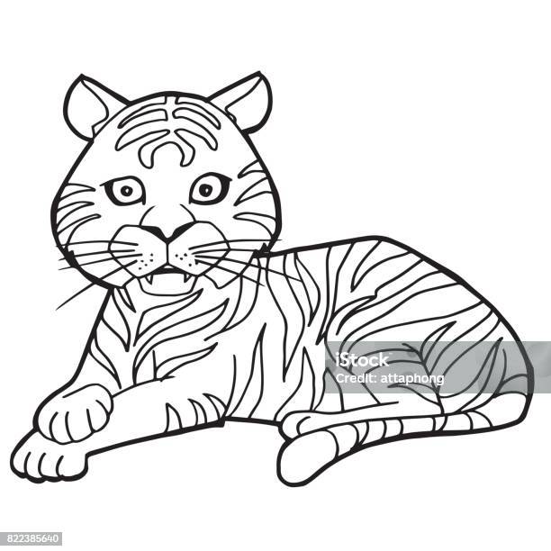 Cartoon cute tiger coloring page vector illustration stock illustration