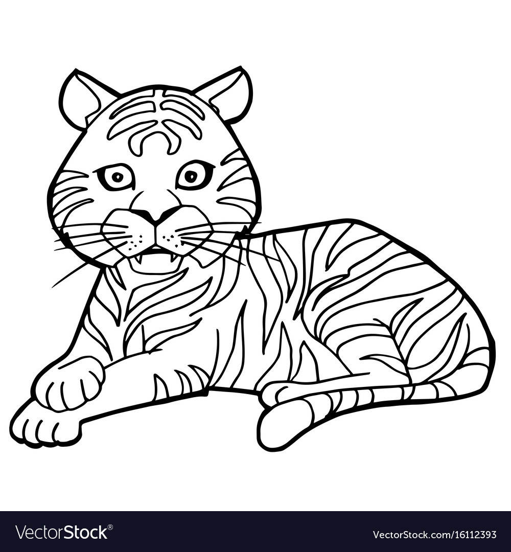 Cartoon cute tiger coloring page royalty free vector image
