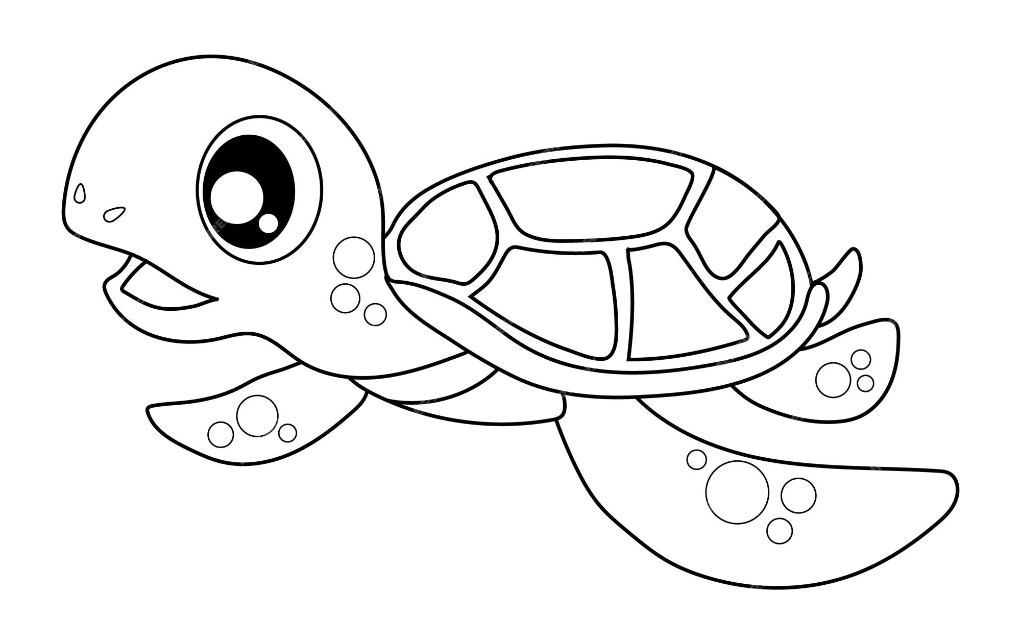 Premium vector vector cute turtle black and white coloring pages for kids illustration