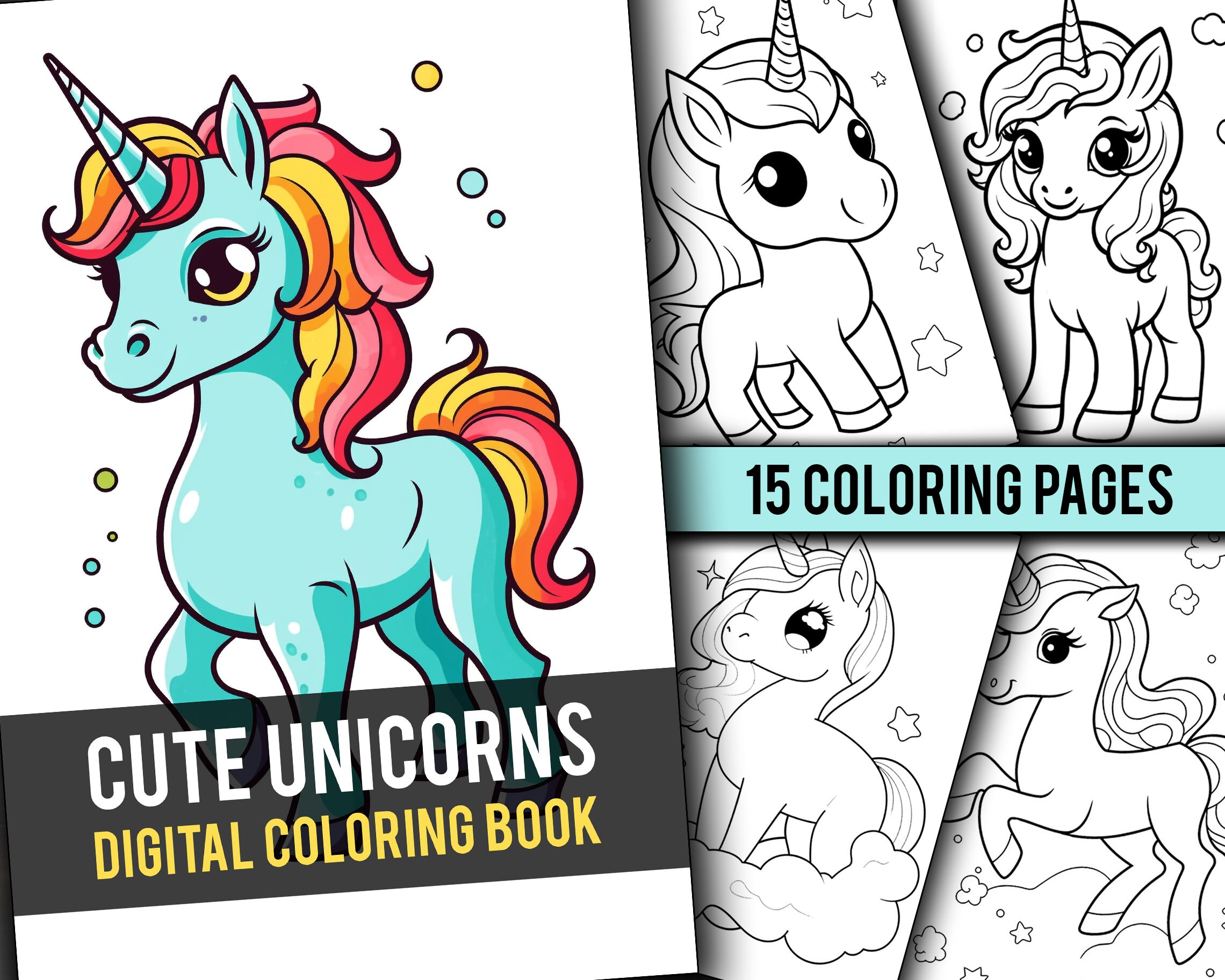 Cute unicorn coloring pages for children unicorn printables page book instant download printable pdf