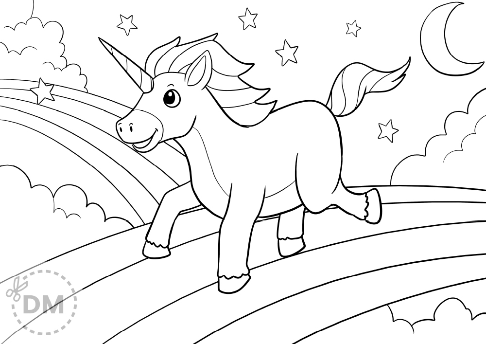 Cute unicorn coloring page
