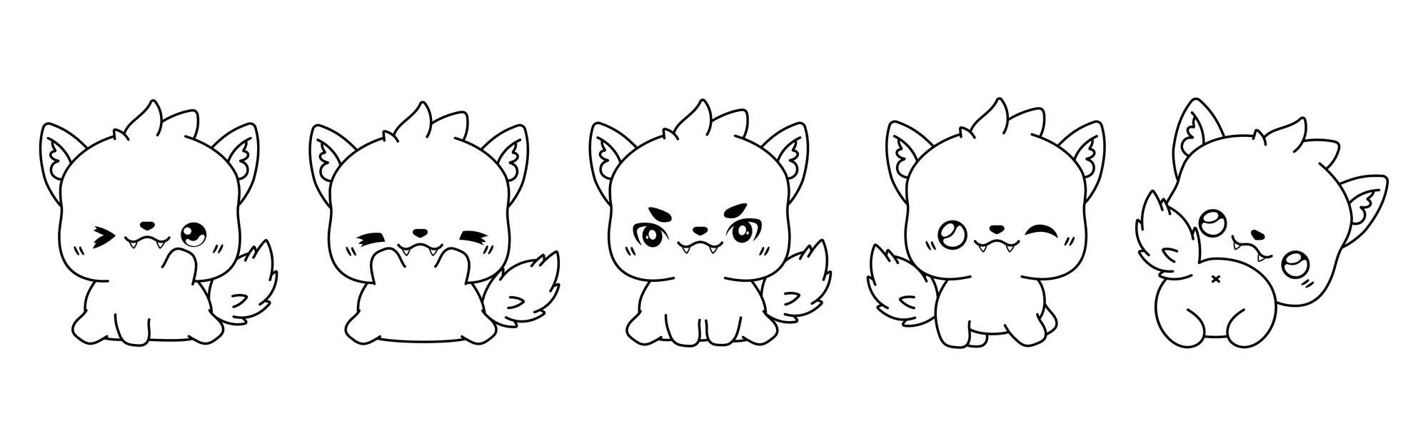 Premium vector set of vector cartoon wolf coloring page collection of kawaii isolated animal outline