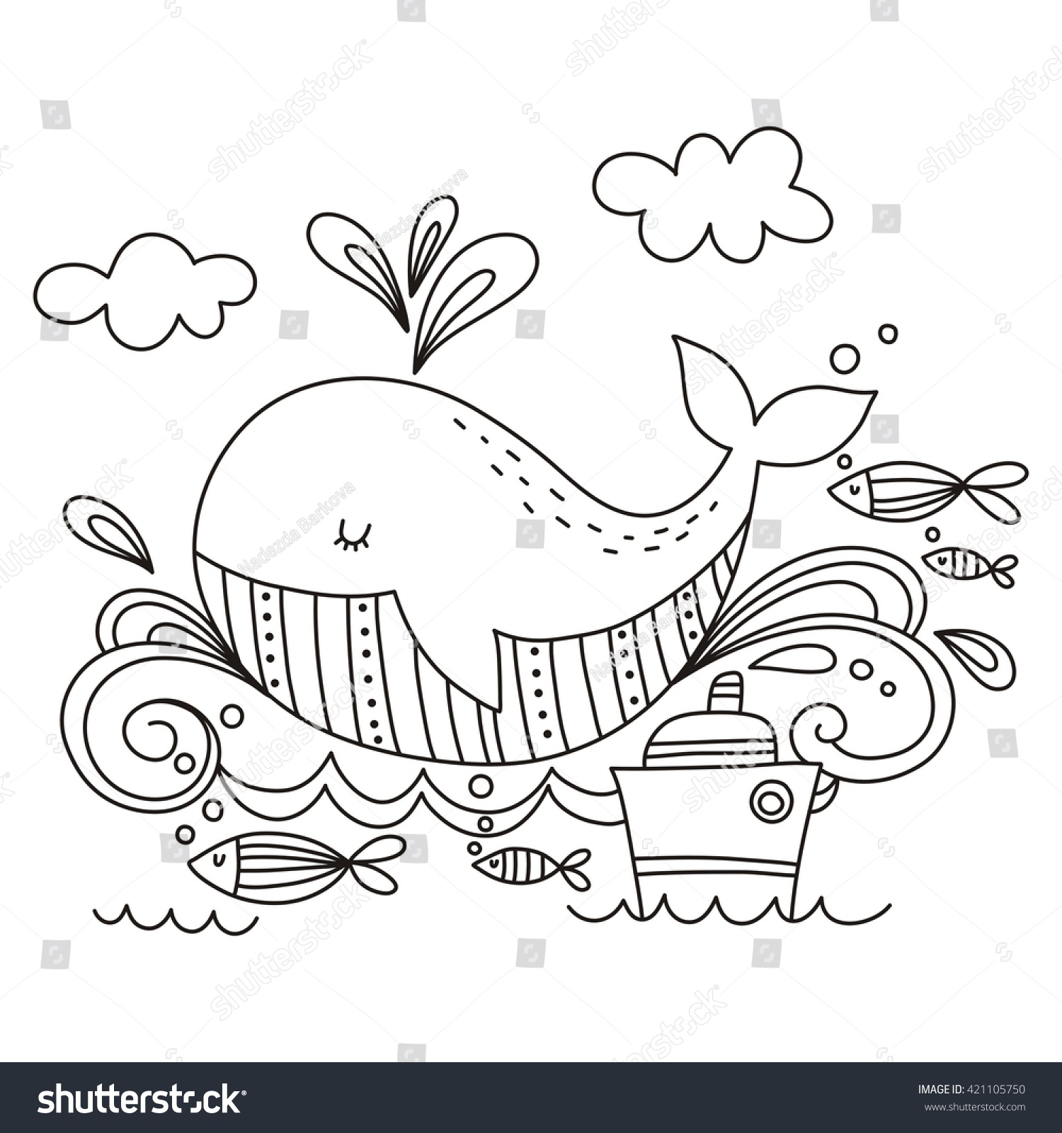 Coloring page cute whale stock vector royalty free