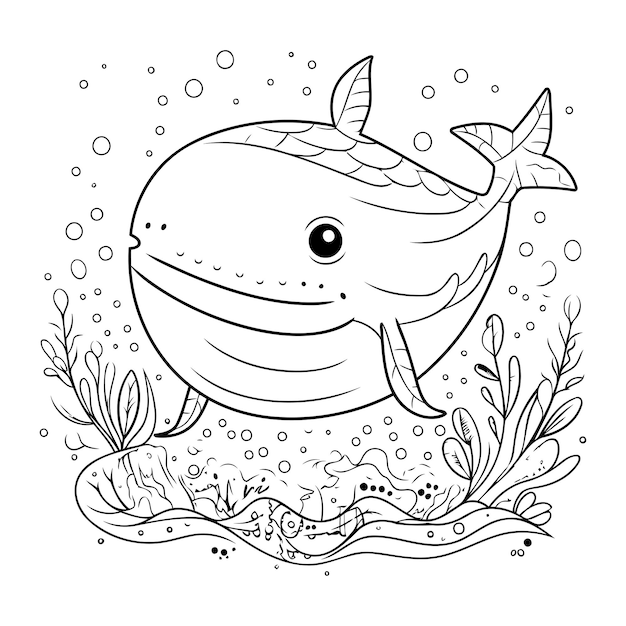 Premium vector coloring page with cute whale vector illustration for children coloring book