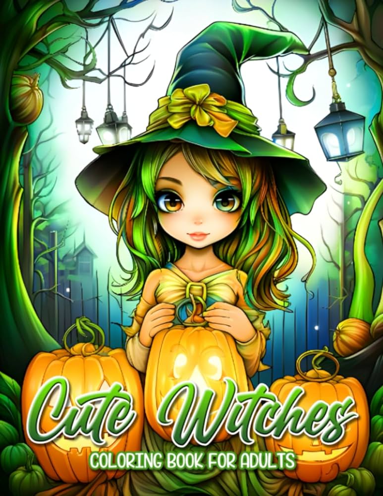 Cute witches coloring book an adult coloring book featuring pages of cute and spooky halloween witches corner the colorists books