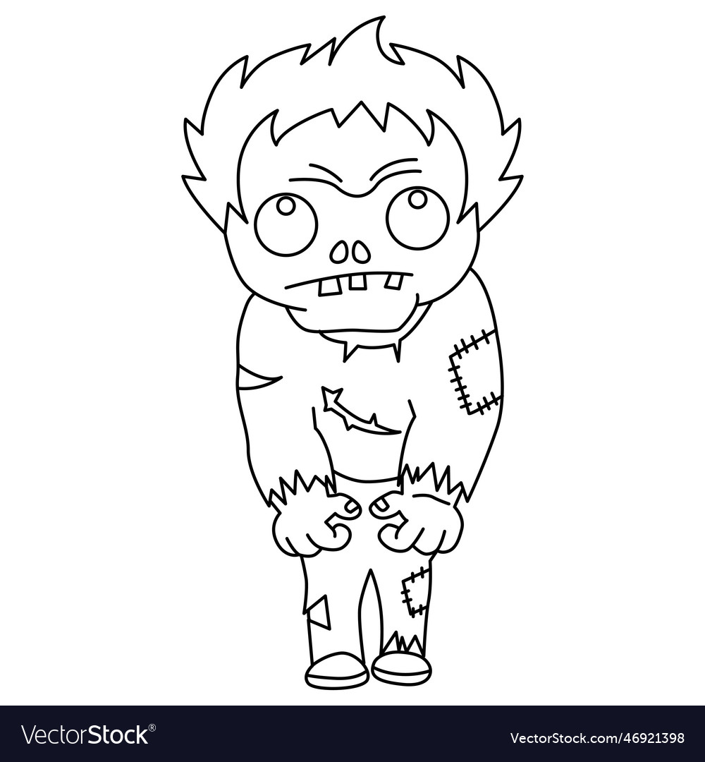 Cute zombie set cartoon coloring page royalty free vector
