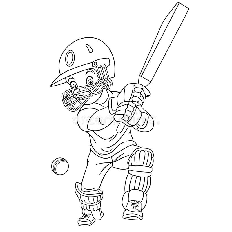 Coloring page with cricket player cricketer stock vector