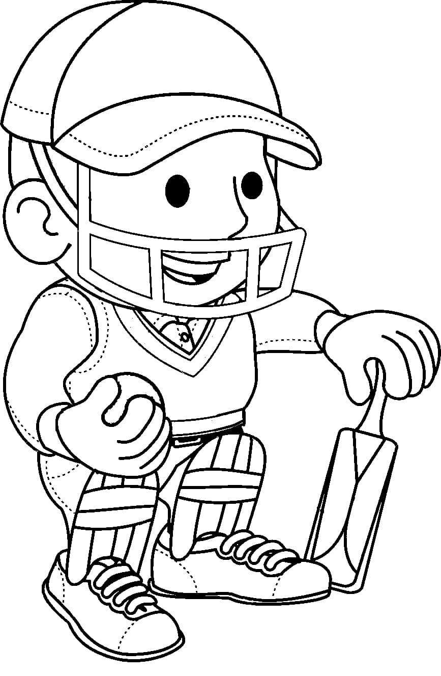 Cute boy plays cricket coloring page