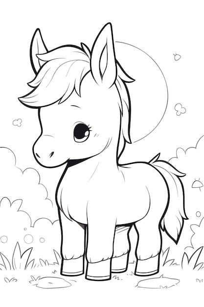 Premium vector cute miniature horse for kids coloring page line art black and white
