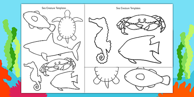 Sea creature cutouts coloring resource usa