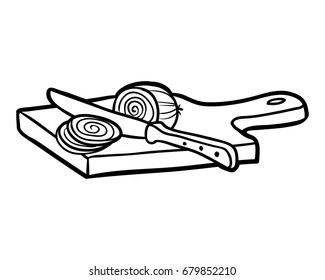 Coloring book children cutting board onion stock vector royalty free