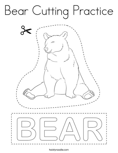 Bear cutting practice coloring page