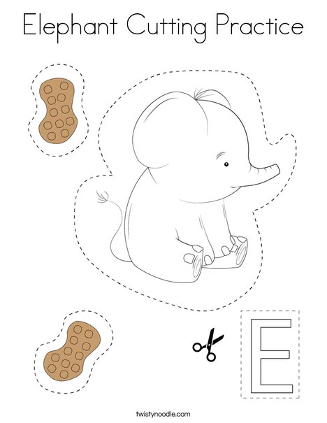 Elephant cutting practice coloring page