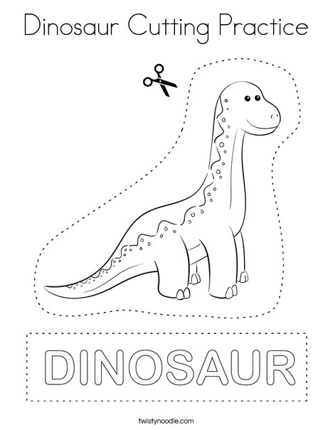 Dinosaur cutting practice coloring page