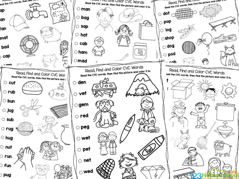 Free printable cvc words coloring pages worksheets
