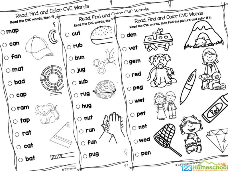 Free printable cvc words coloring pages worksheets