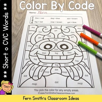 Short o cvc words color by code short o vowels by fern smiths classroom ideas